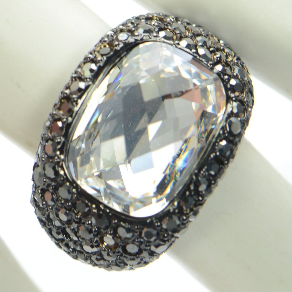 Kenneth Jay Lane Kjl Gunmetal Crystal Cocktail Ri… - image 2